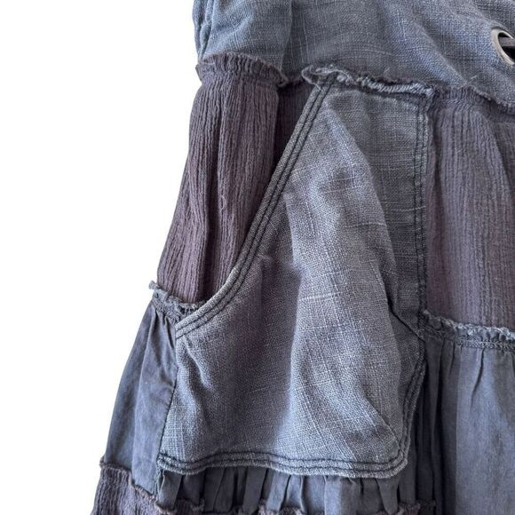 Free People Bohemian Festival Tiered Drawstring Pleated Color Block Skirt SZ L - Picture 3 of 12